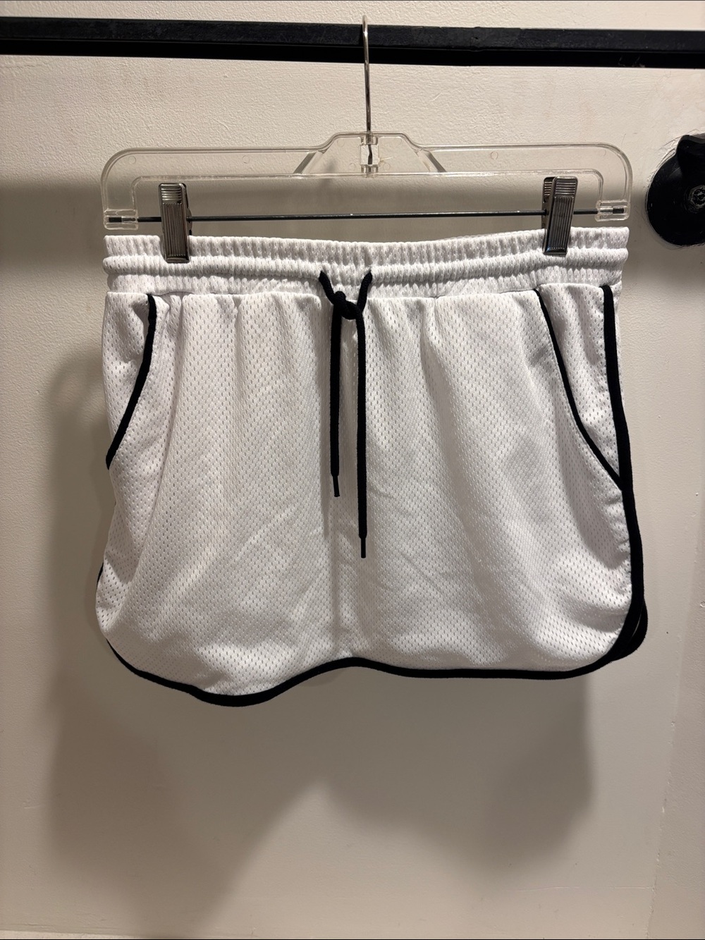 White Forever 21 Athletic Mesh Skirt with Black Trim and Drawstring